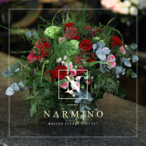 Red round bouquet of seasonal flowers Narmino