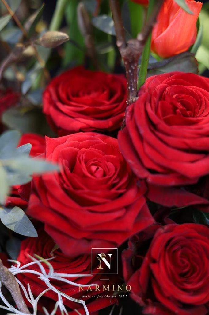 Appassionata, notre bouquet spécial pour la Saint Valentin, réalisé à partir de roses et tulipes rouges.